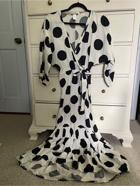 H&M White Maxi Dress with Black Polka Dots